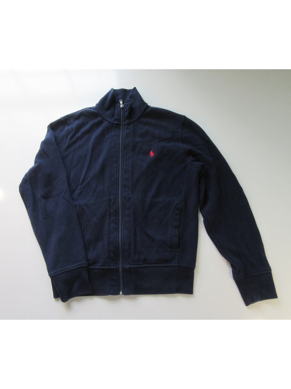 Polo By Ralph Lauren Full Zip Cotton Sweater Red Pony Logo Mock Neck Mens M Blue